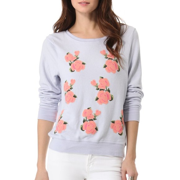 Wildfox White Prairie Rose Floral Pullover Sweater in Size Medium - Picture 7 of 7